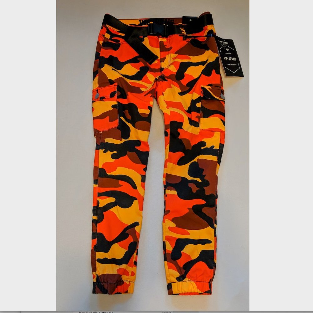 VIP Jeans Crop Camo Pants, Orange/Black, 13/14
